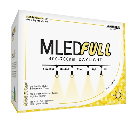 Miracle Led Nanometer Indoor Grow Lght Kit Full Spectrum 12W Replaces 150W 4-Socket Corded Fixture w/Timer, 2PK 603533